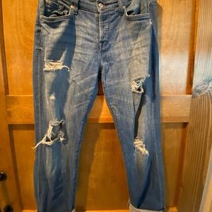 Seven for mankind light wash skinny boyfriend distressed jeans